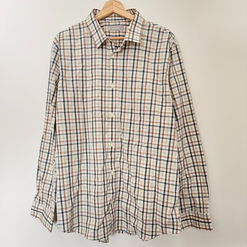 Everlane Plaid Button Down Collared Cotton Blend Long Sleeve Stretch Shirt XXL